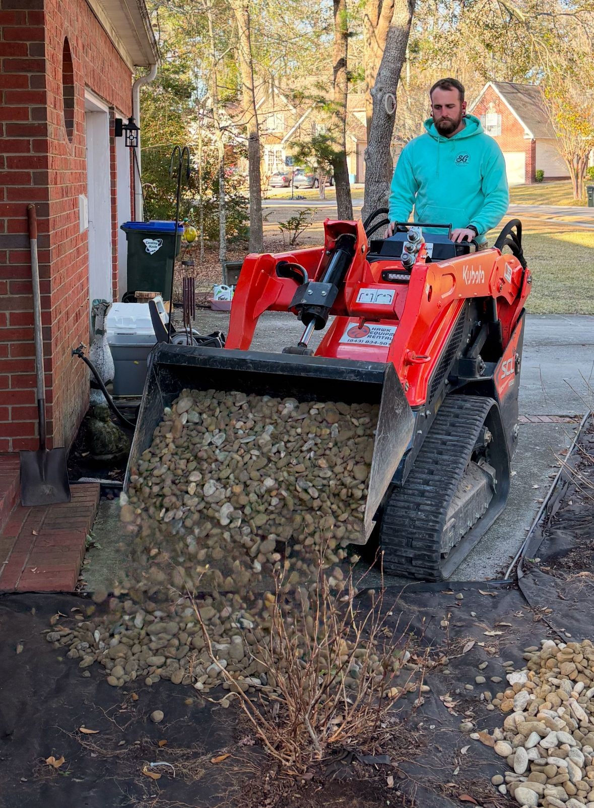 Installing rock for landscaping 